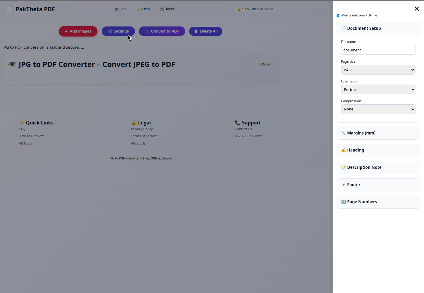 Advanced Settings in pdf conversion tool